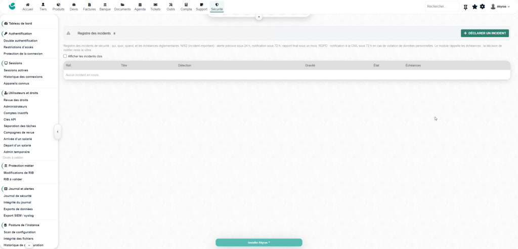 Security Suite byAkyras — 2FA, protection des RIB, contrôle des accès et audit