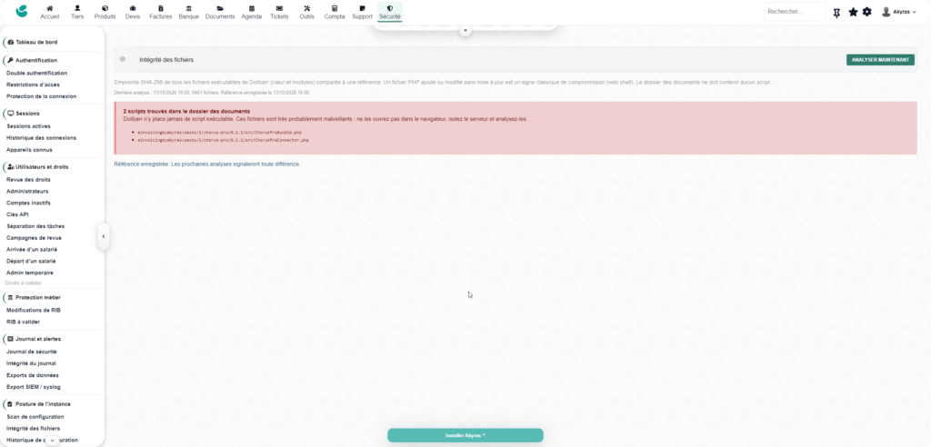 Security Suite byAkyras — 2FA, protection des RIB, contrôle des accès et audit