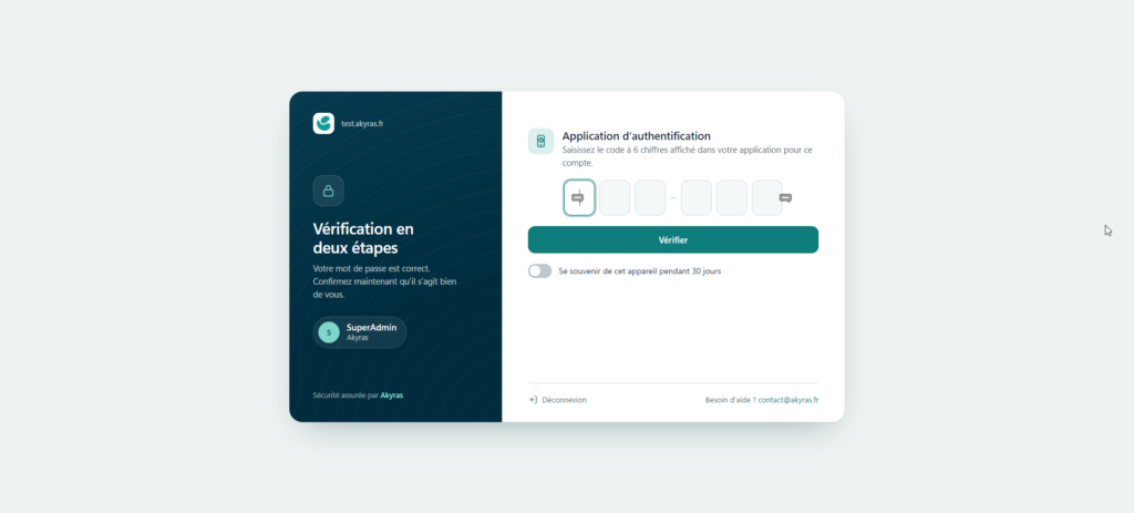 Security Suite byAkyras — 2FA, protection des RIB, contrôle des accès et audit